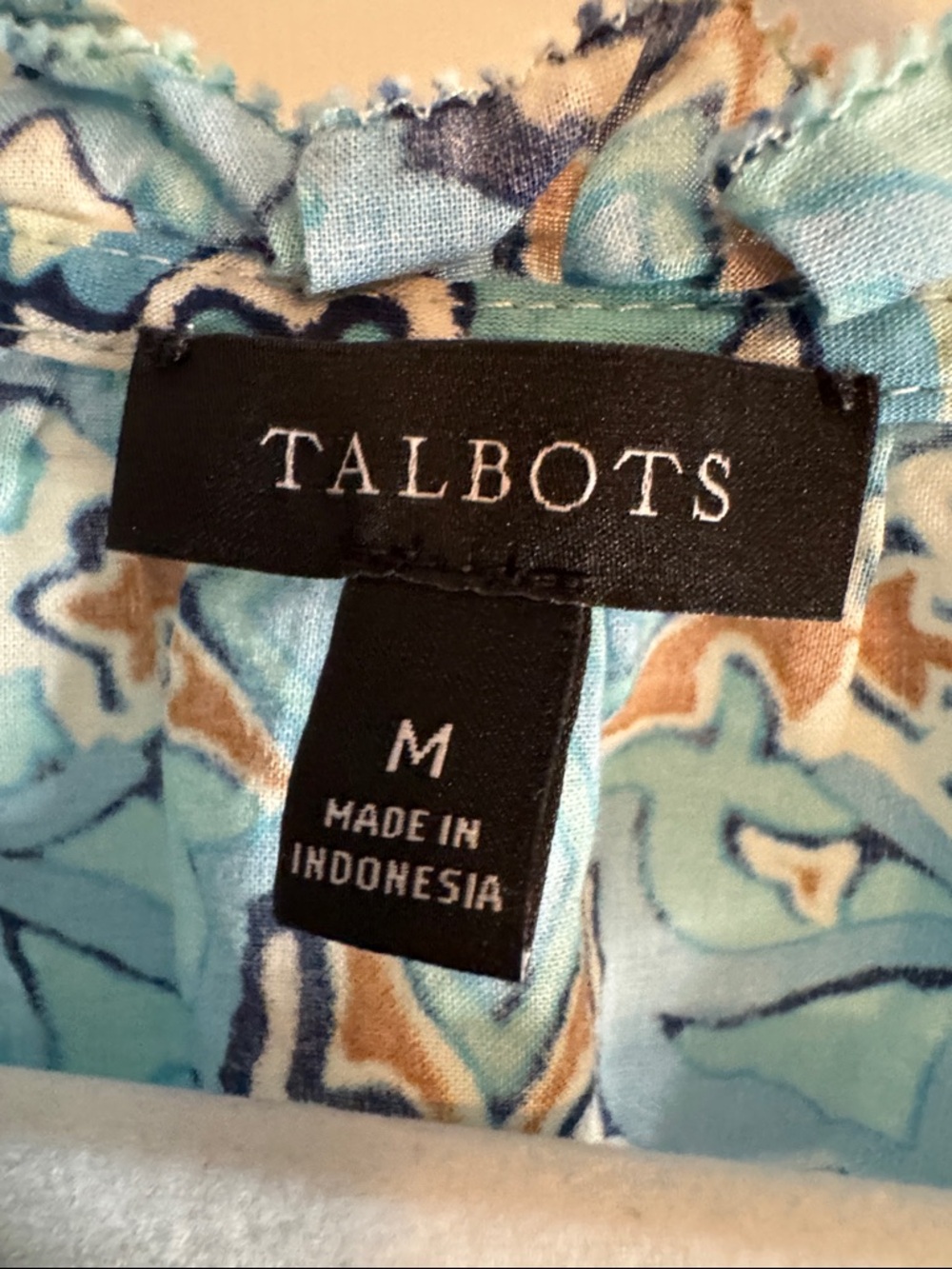 Talbots Turquoise Blue Patterned Long-Sleeve Tunic Blouse (R) - Picture 2 of 5